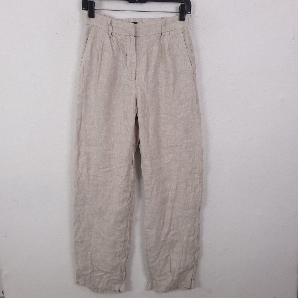 Quince Linen Pleated Trouser Womens 2 Flax Beige High Waist Sustainable Tapered